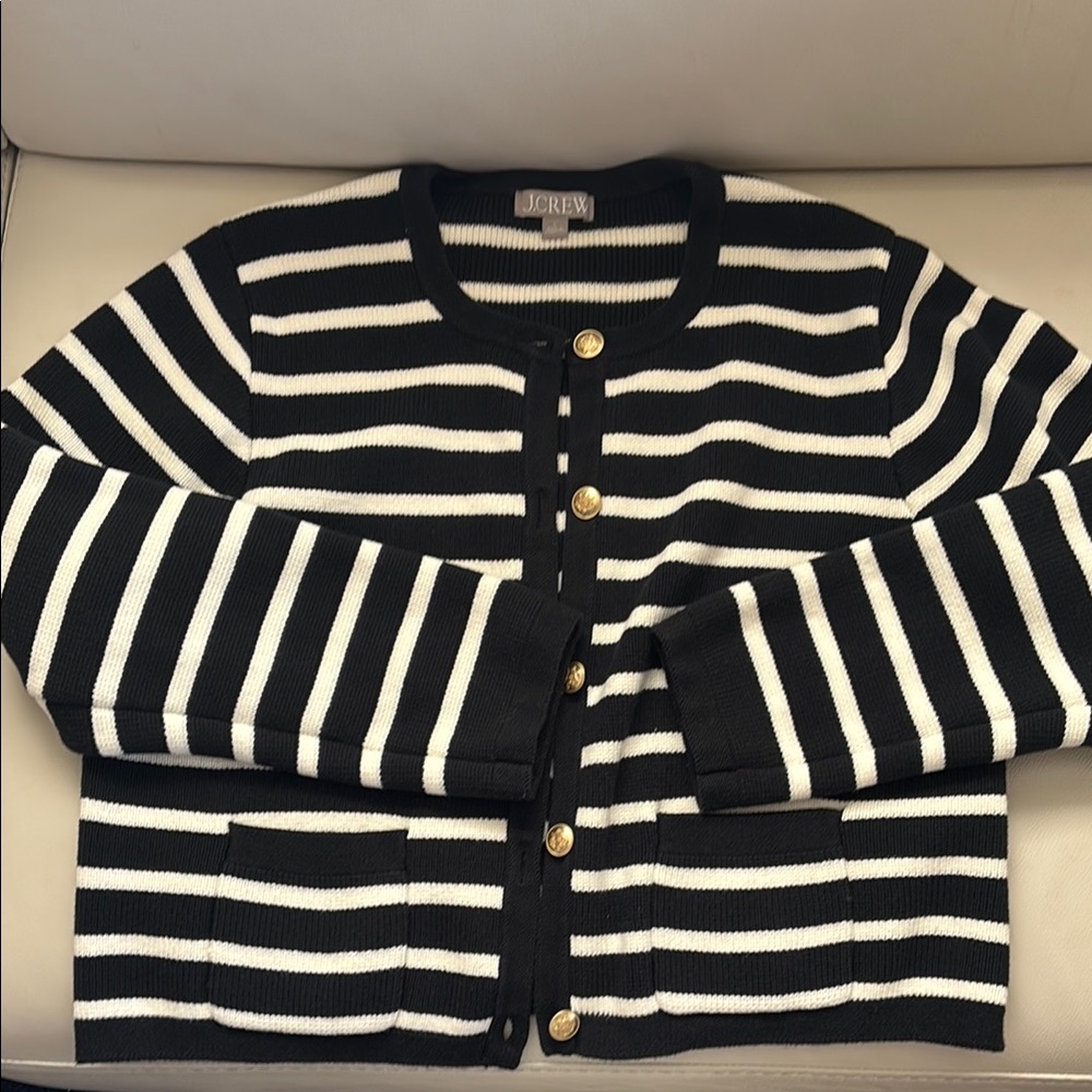 J Crew striped cardigan in black and white. Size L Large